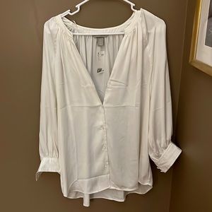 H&M white faux silk blouse size L